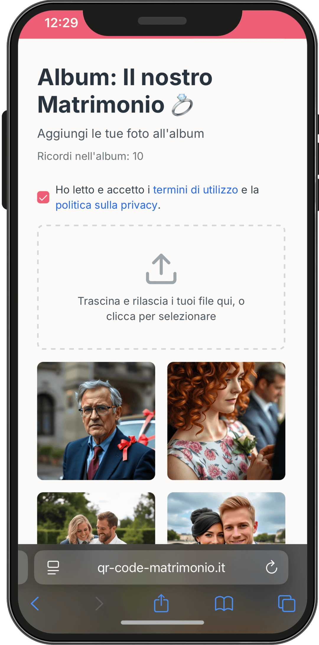 Condivisione album fotografico su mobile